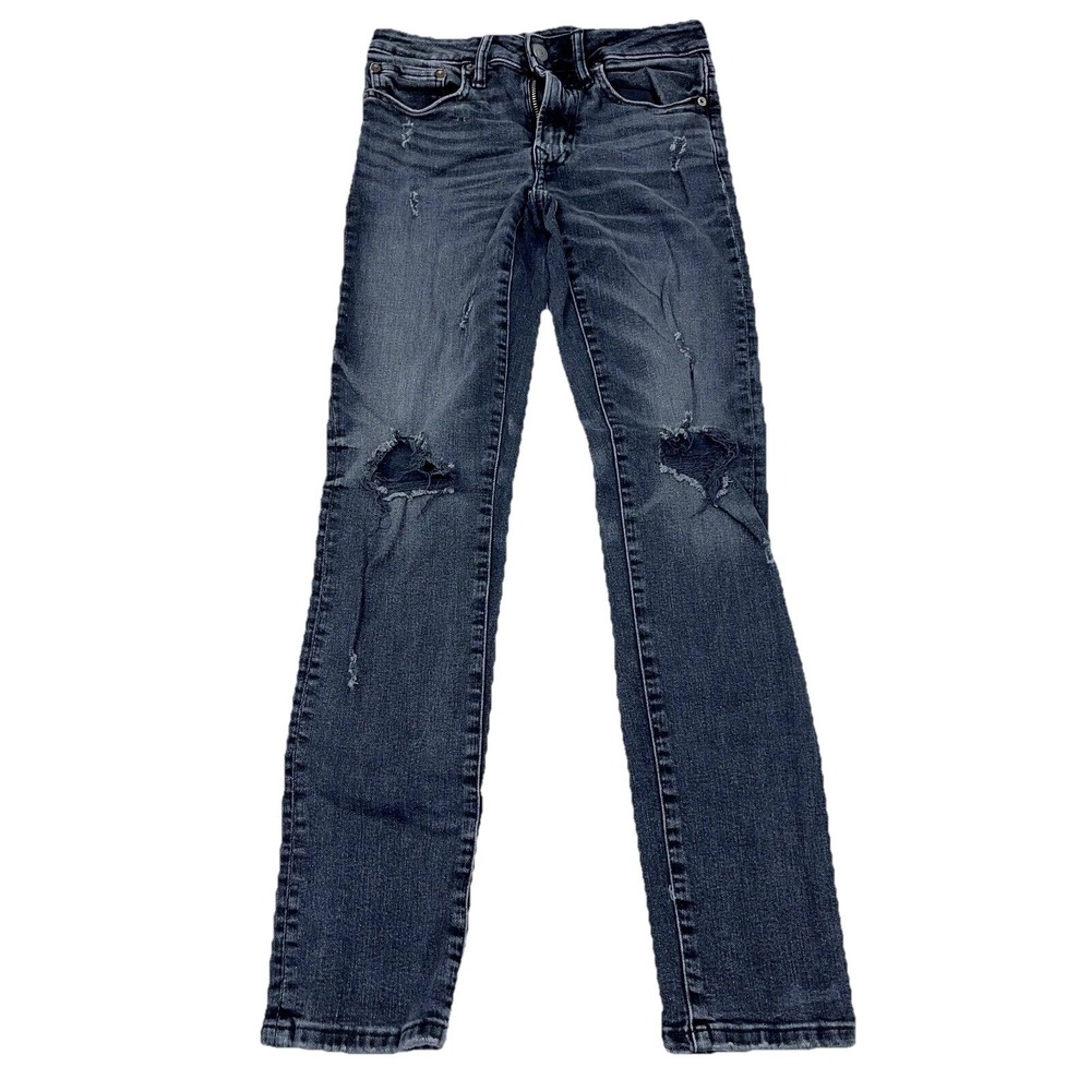 American Eagle Jeans Men 28x32 Slim Fit Straight Leg Black Denim Air Flex Holes